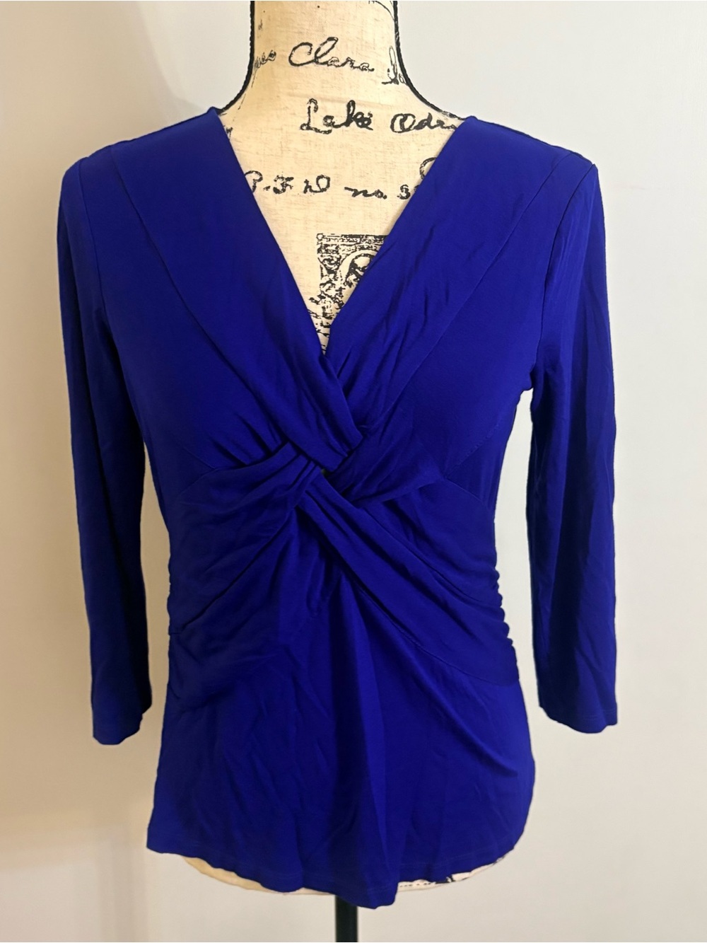 Cable & Gauge Royal Blue Twist-Front Long Sleeve Top